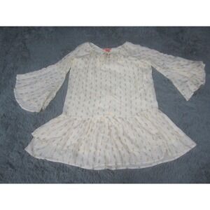 C&V Chelsea & Violet Blouse Womens XS White Metallic Ruffle Bell Sleeve Tunic
